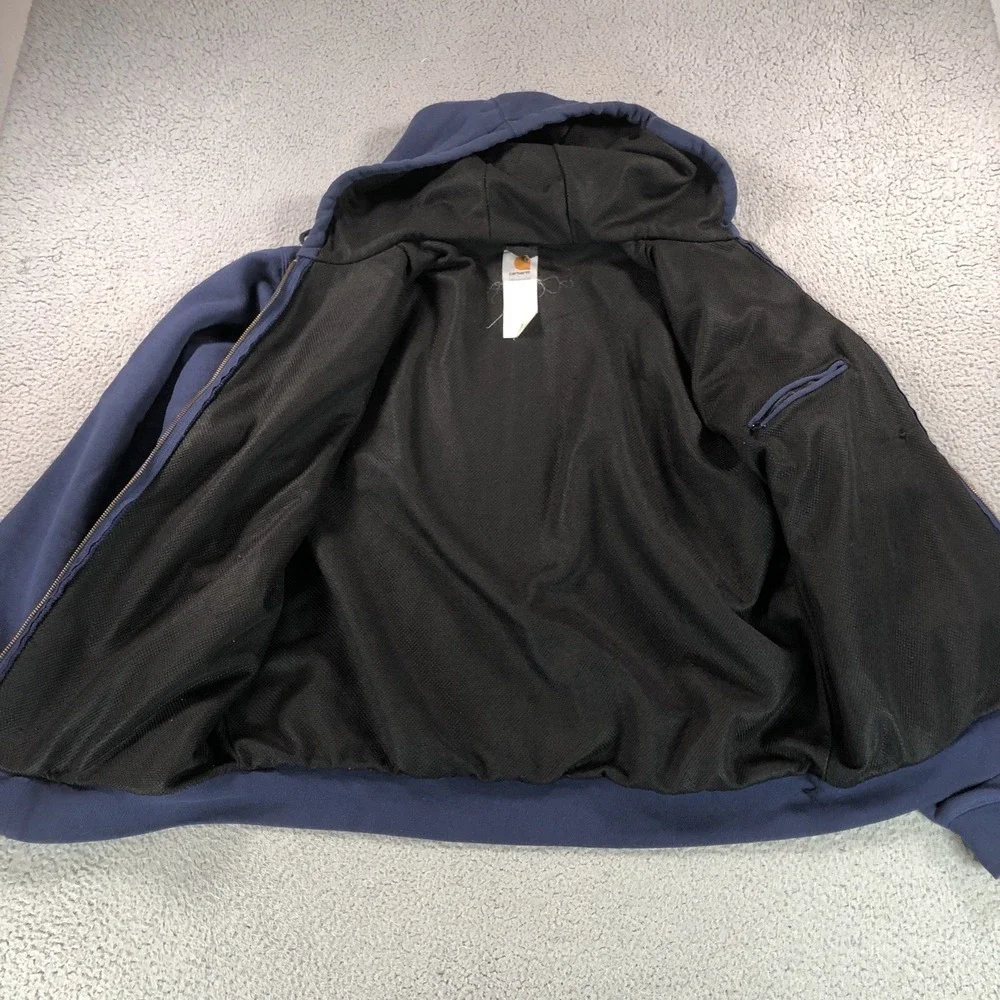 Vintage Carhartt Hoodie Mens Extra Lage Blue J149 Y2K Thermal Full Zip Workwear - Picture 8 of 13
